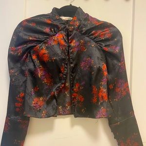Chinese style black floral crop top size xs